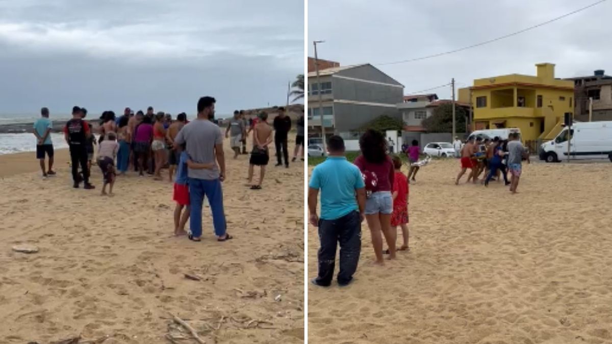 Capturas de tela mostram aglomeração ao redor de vítimas e socorristas levando uma das vítima para ambulância
