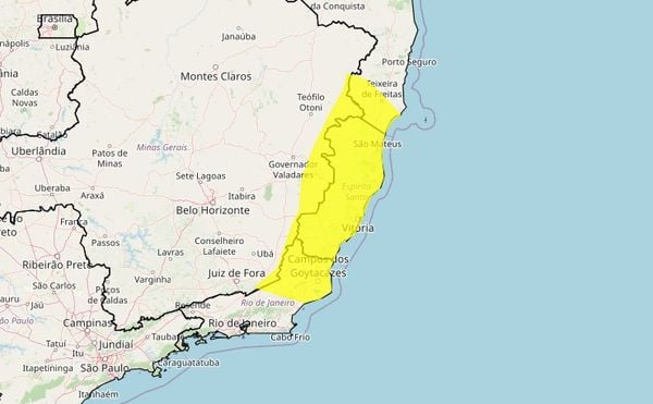 Área do alerta emitido pelo Inmet nesta segunda-feira (28)