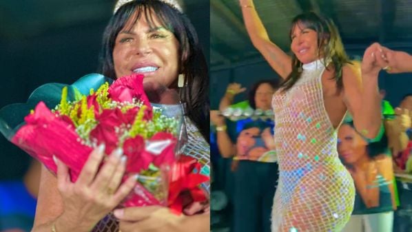 Dona do hit "Conga, Conga, Conga" estava com um vestido de macramê e chamou atenção dos presentes na feijoada da Independente de Eucalipto