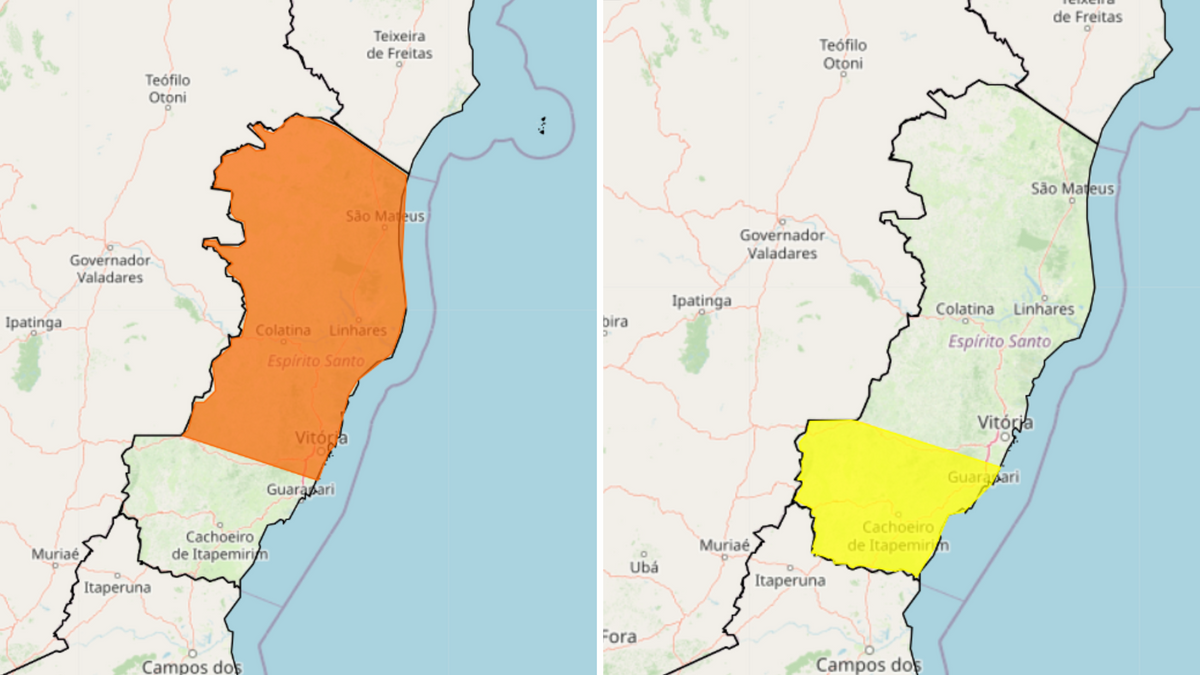 Avisos meteorológicos  compreendem todo o território capixaba