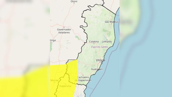 Municípios sob alerta estão localizados na região sul capixaba; ventos podem atingir a velocidade de 60 km/h