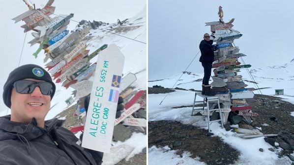 Caio Cesar Leite Barros, 41 anos, colocou nome de sua cidade natal que fica no Sul do Espírito Santo na Antártica, onde ele atua em estação da Marinha do Brasil