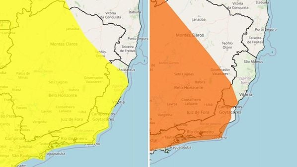 Ambos avisos ficam vigentes até as 10h de sábado (9); além deles, Defesa Civil do Espírito Santo já havia emitido um alerta de nível excepcional de tempo severo