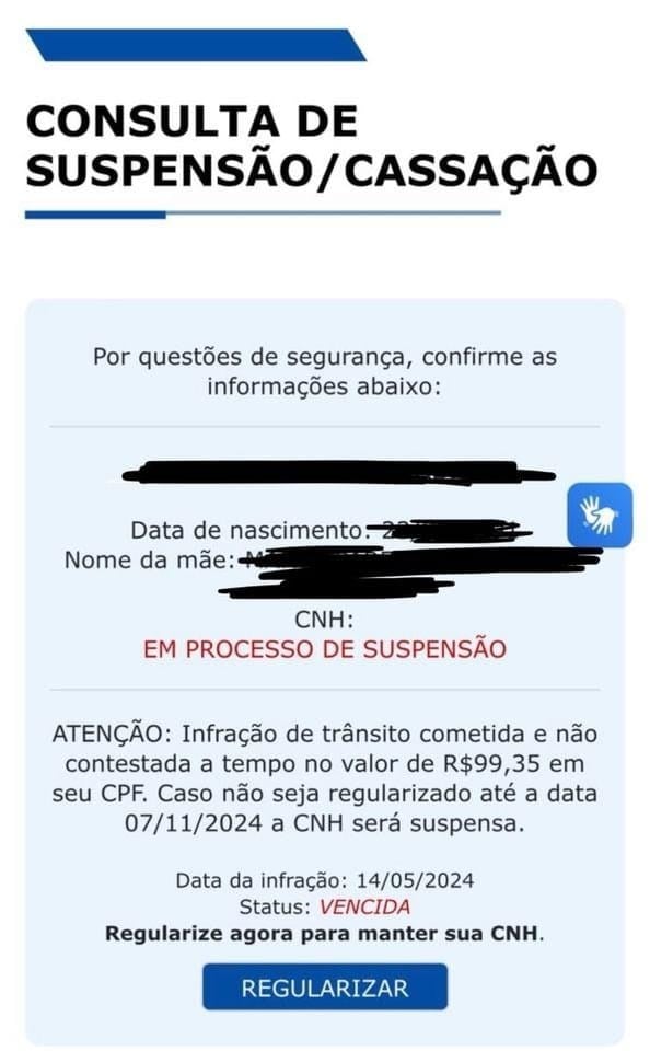 Notificação falsa sobre multa e penalidades no Detran por Divulgação | Detran