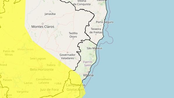 Nas cidades afetadas pode chover até 50 mm/dia e ventos intensos podem chegar a 60 km/h