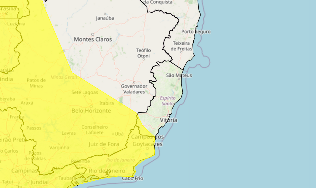 Municípios do sul do Espírito Santo estão sob alerta amarelo