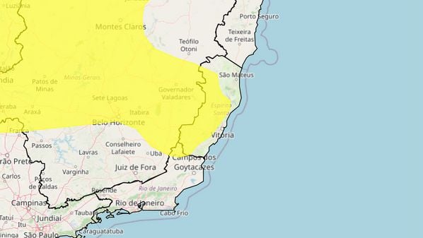 Nas cidades afetadas, as chuvas devem ficar entre 20 e 30 mm/h ou até 50 mm/dia, e os ventos intensos podem alcançar entre 40 e 60 km/h; o alerta é válido entre 10h15 deste domingo até às 11h de segunda-feira (18)