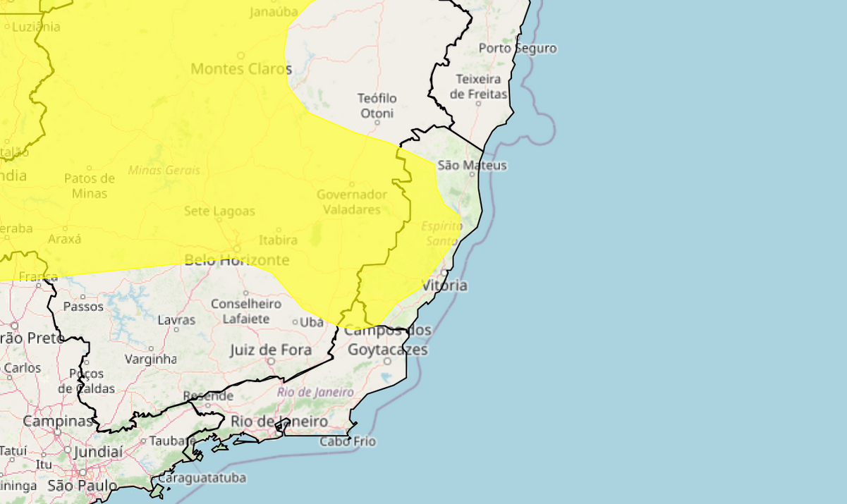 Área do Espírito Santo que está sob alerta emitido pelo Inmet