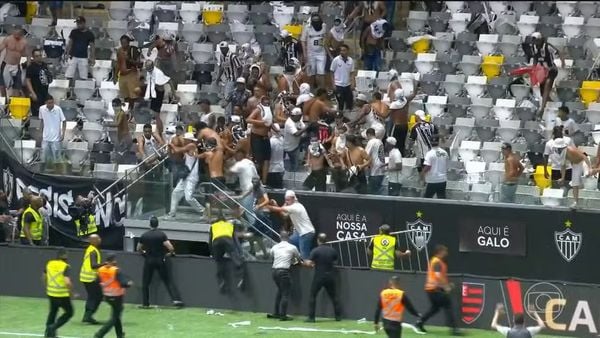 Confusão na final da Copa do Brasil, entre Atlético-MG e Flamengo, na Arena MRV, em Belo Horizonte