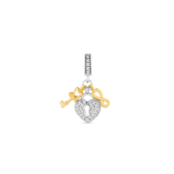 Pingente Life Amor Cadeado em Prata 925 com Banho de Ouro Amarelo 18k e Pedras Incolores