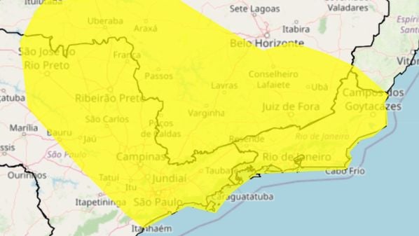 O aviso climático foi emitido pelo Instituto Nacional de Meteorologia e tem validade até a manhã desta quinta-feira (21)