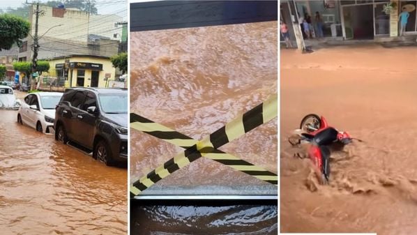 Imagens feitas por moradores mostram as ruas Doutor Wanderley e Doutor Olívio Correa Pedrosa tomadas pela força das águas