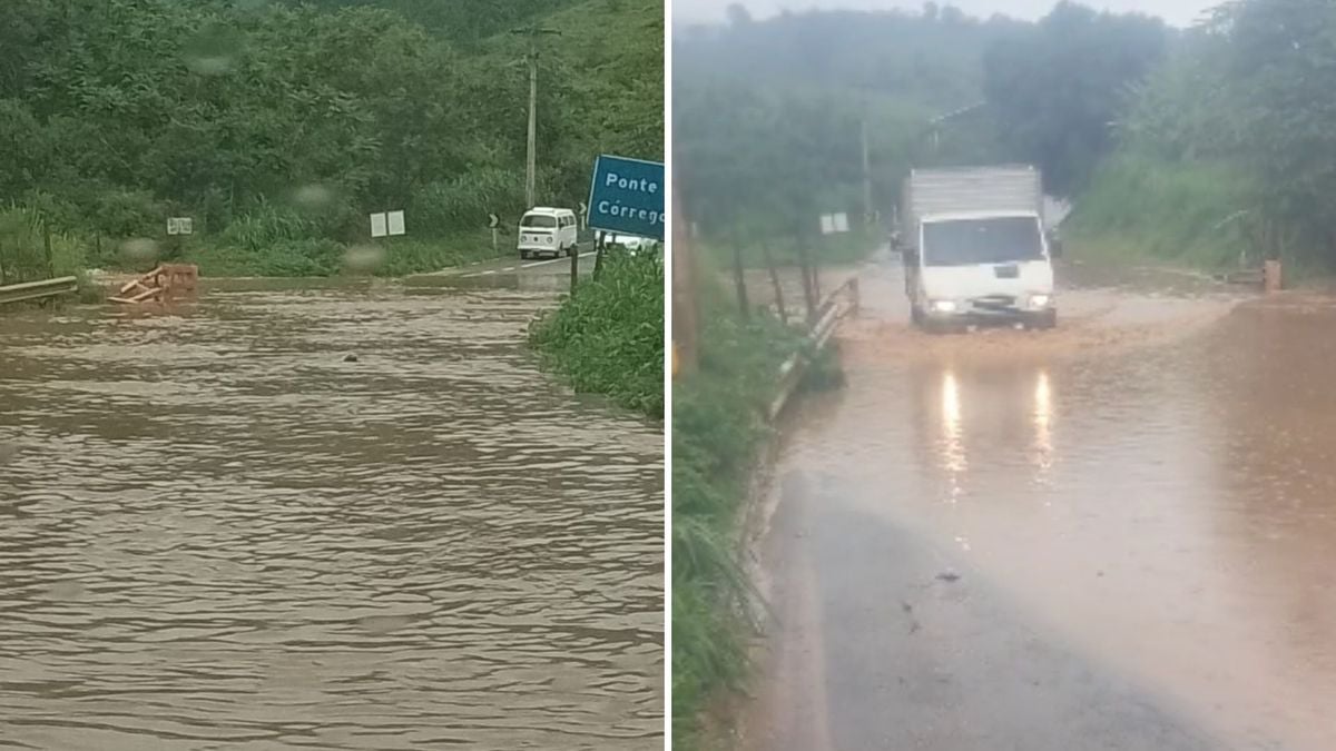 Córrego Santa Fé transborda na ES 393 em Cachoeiro de Itapemirim