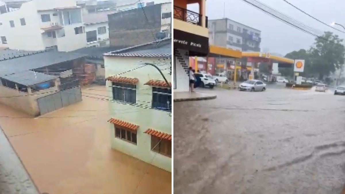 Ruas ficam alagadas durante chuva forte em Alfredo Chaves