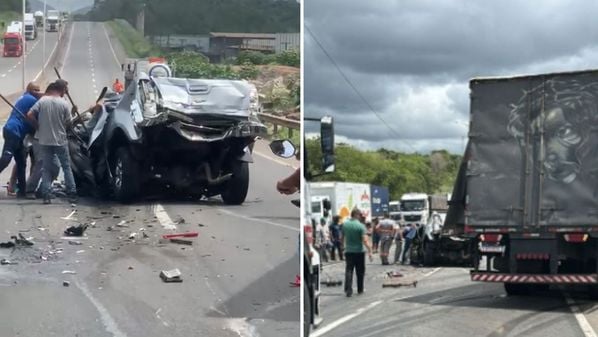 Caminhonete ficou completamente destruída; ocorrência foi registrada no km 284 da BR 101, sentido Serra - Cariacica