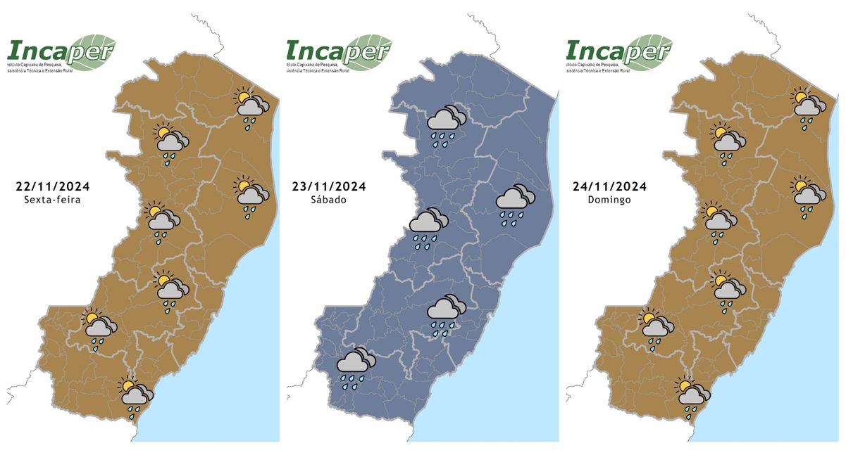 Previsão é de chuva para o fim de semana no ES