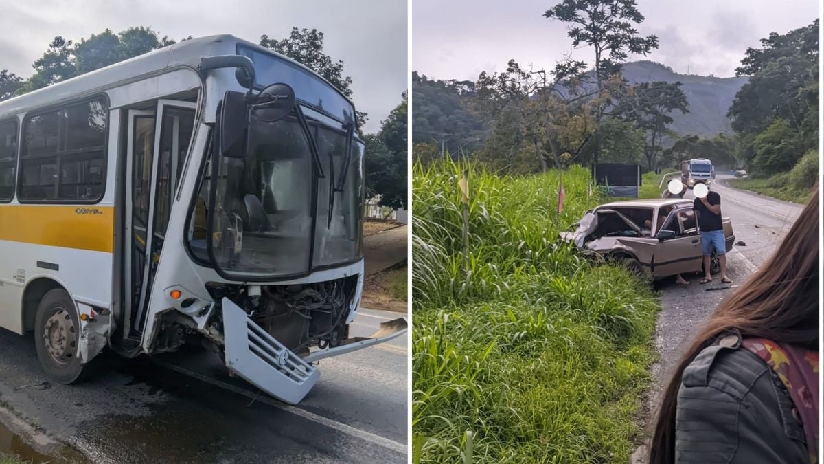 Ônibus escolar se envolve em acidente com carro em Venda Nova do Imigrante 