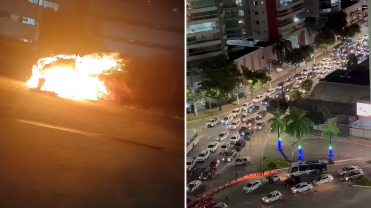 Filas de veículos se formaram nos arredores da Terceira Ponte após carro pegar fogo