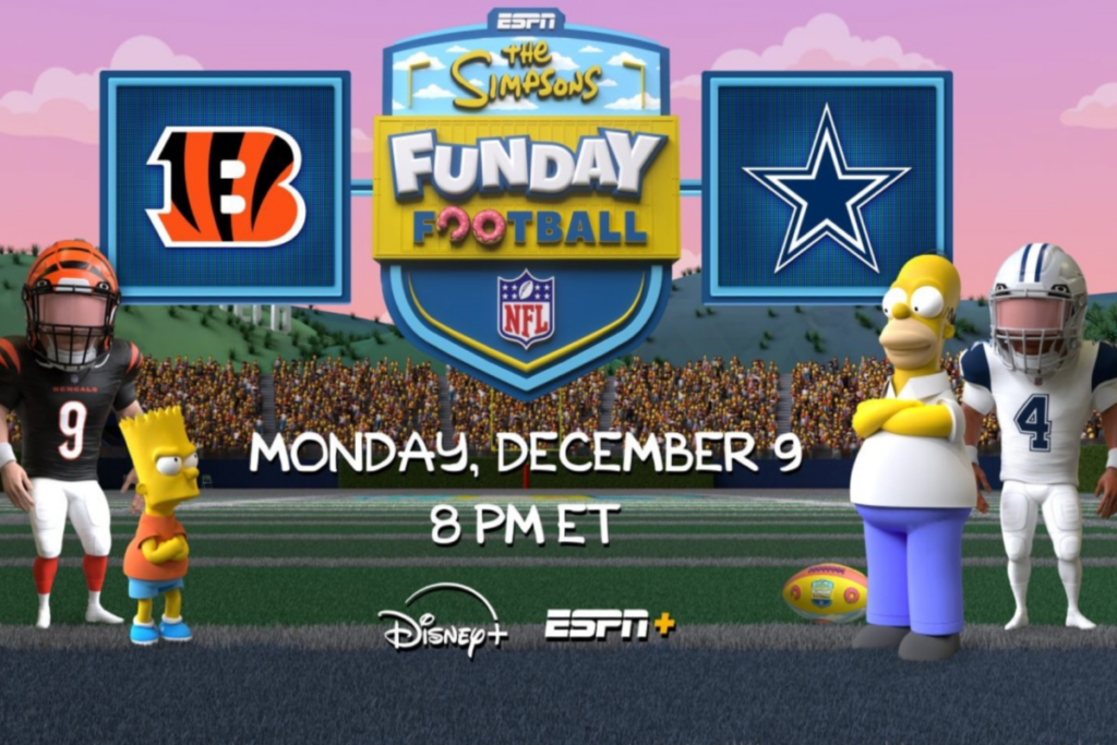 “The Simpsons Funday Football” une comédia e esportes ao vivo, com participações especiais e muitas confusões hilárias (Imagem: Reprodução digital | Disney+)