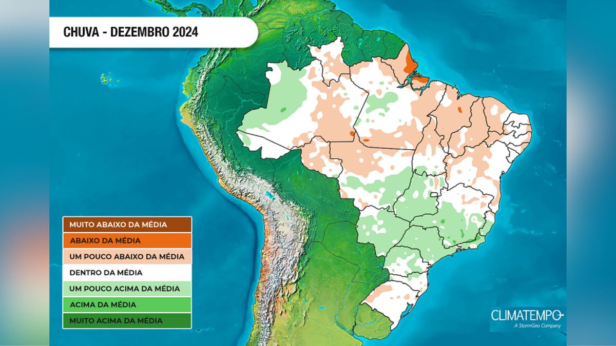 Tendência das chuvas em dezembro de 2024