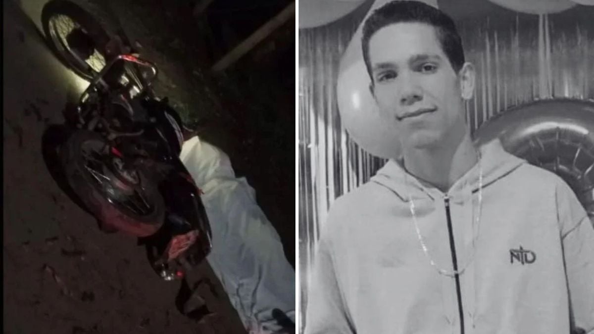 De um lado, a moto próxima ao corpo da vítima; do outro, o jovem Gustavo Barbosa Batista, de 22 anos