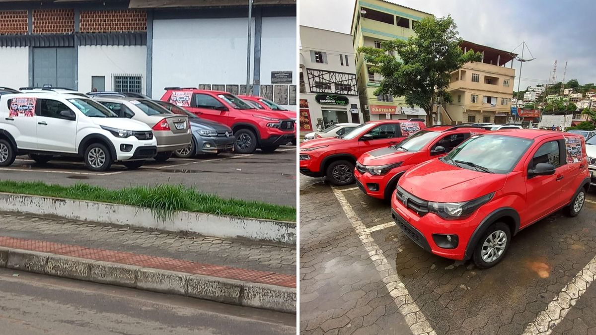 Carros de bingo já estavam expostos próximo ao Ginásio de Esportes, no Centro da cidade