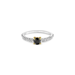 Anel Solitário Expressão em Ouro Amarelo e Ouro Branco 18k com Diamante Negro e Diamantes 0,71 ct 