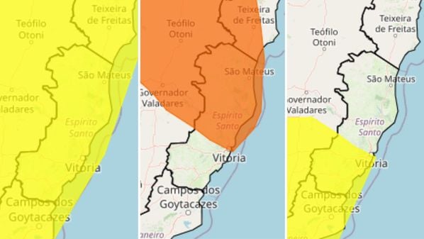 Tem cidades até com risco de queda de granizo, mais ao Sul do Estado; dois dos três avisos são válidos até a manhã de quinta-feira (19)