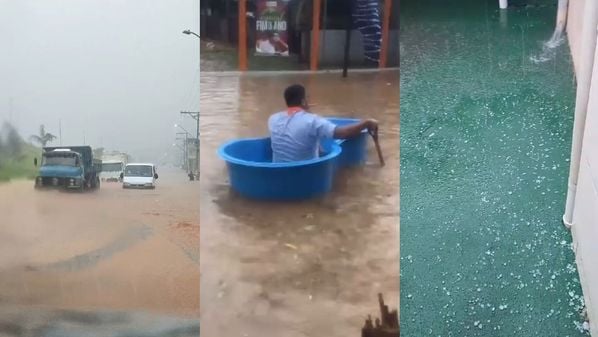 A chuva forte atingiu a cidade acompanhada de granizo por volta das 16h desta quarta-feira (18)