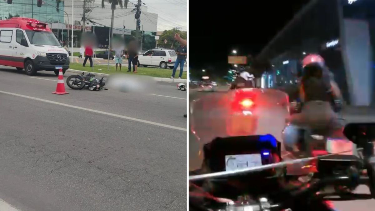 Uma mulher morreu após acidente durante corrida de app, na Serra (à esquerda) e motociclista foge de blitz com cliente na garupa, em Vitória..