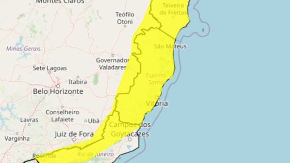 O aviso, de cor amarela, é válido até às 23h59 desta quinta-feira (19). Nesse período pode chover entre 20 e 30 mm/h ou até 50 mm/dia, com ventos intensos de até 60 km/h