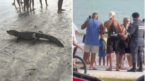 O local estava cheio de banhistas neste domingo (22); a suspeita é que tenha vindo de um rio que deságua na praia