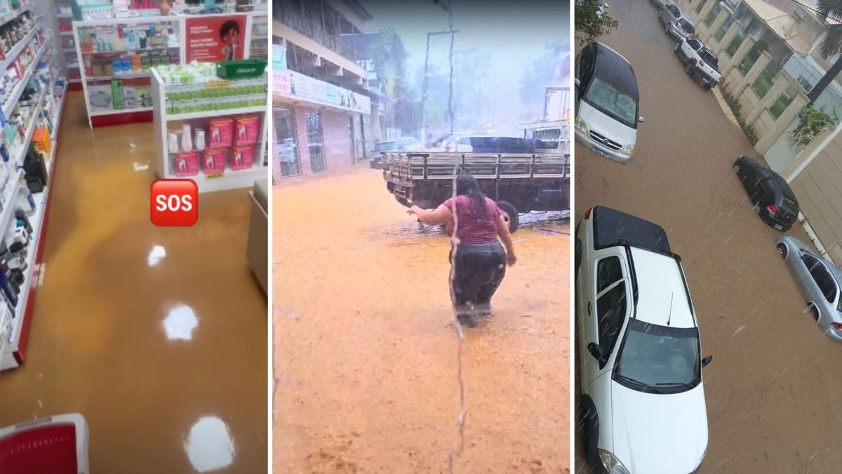 Chuva alagou comércios no centro de Conceição do Castelo