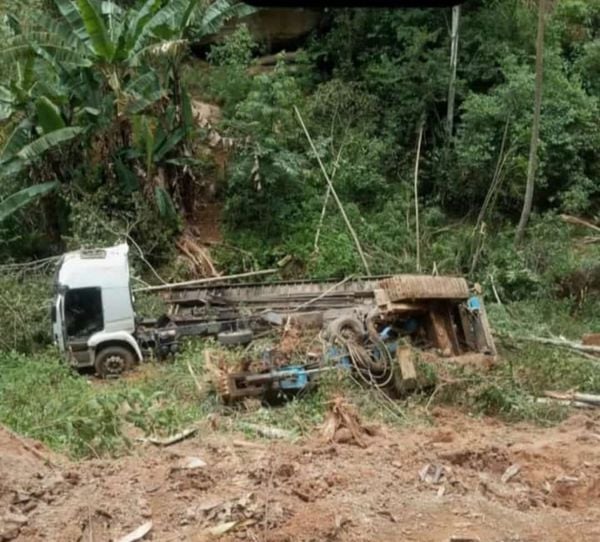 Veículo caiu em área de pasto às margens da rodovia, em Mimoso do Sul