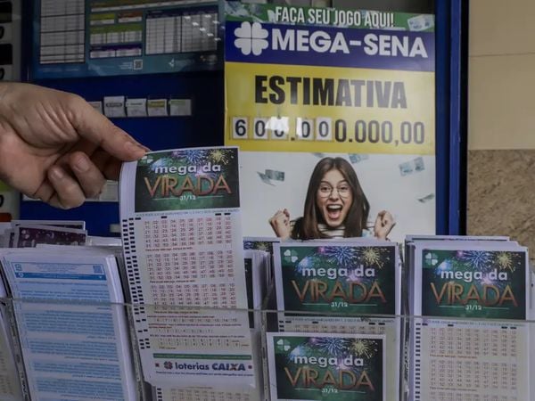 Jogo da Mega-Sena da virada com estimativa de 600 milhões de reais. 