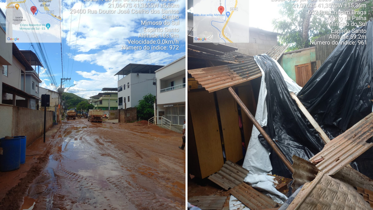 Chuva acompanhada de fortes ventos alagou ruas e destelhou imóveis em cidade do