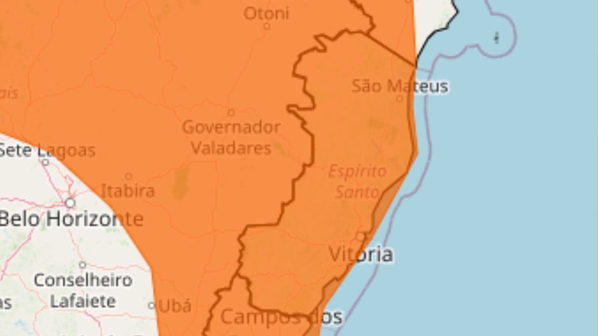 O alerta laranja abrange todo o Espírito Santo e é válido até às 5h desta quarta-feira (8)