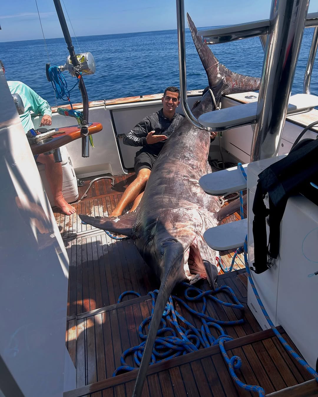 Peixe de 328 kg foi colocado em barco após pescaria