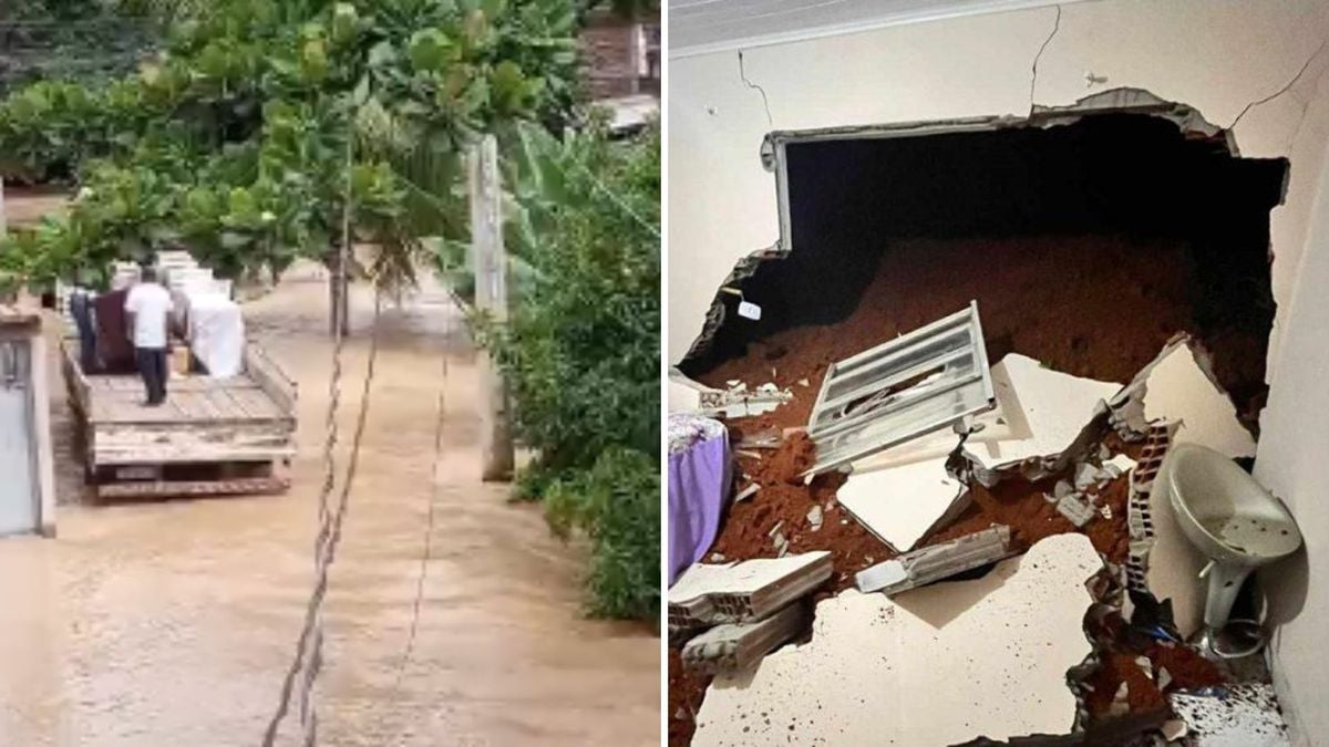 Barranco atinge casa e rios põem moradores em alerta em Barra de São Francisco 