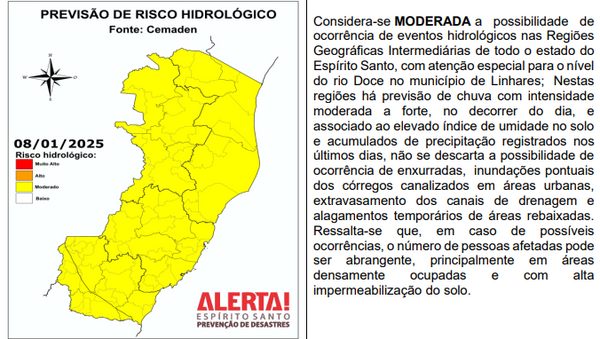 Previsão ainda alerta para risco de eventos hidrológicos no Rio Doce, em Linhares