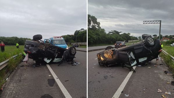 No veículo, que capotou na pista após bater em outro carro, estavam ainda o marido dela e uma criança de 2 anos, filha do casal