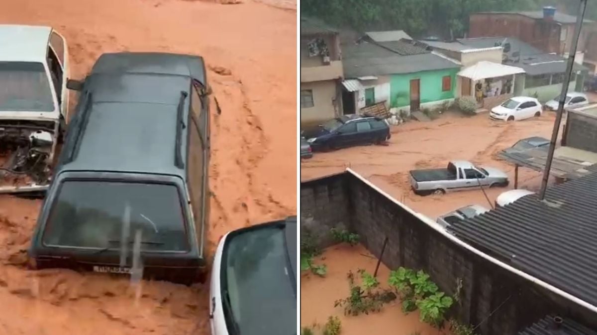 Carros foram arrastados pela força da água após alagamento