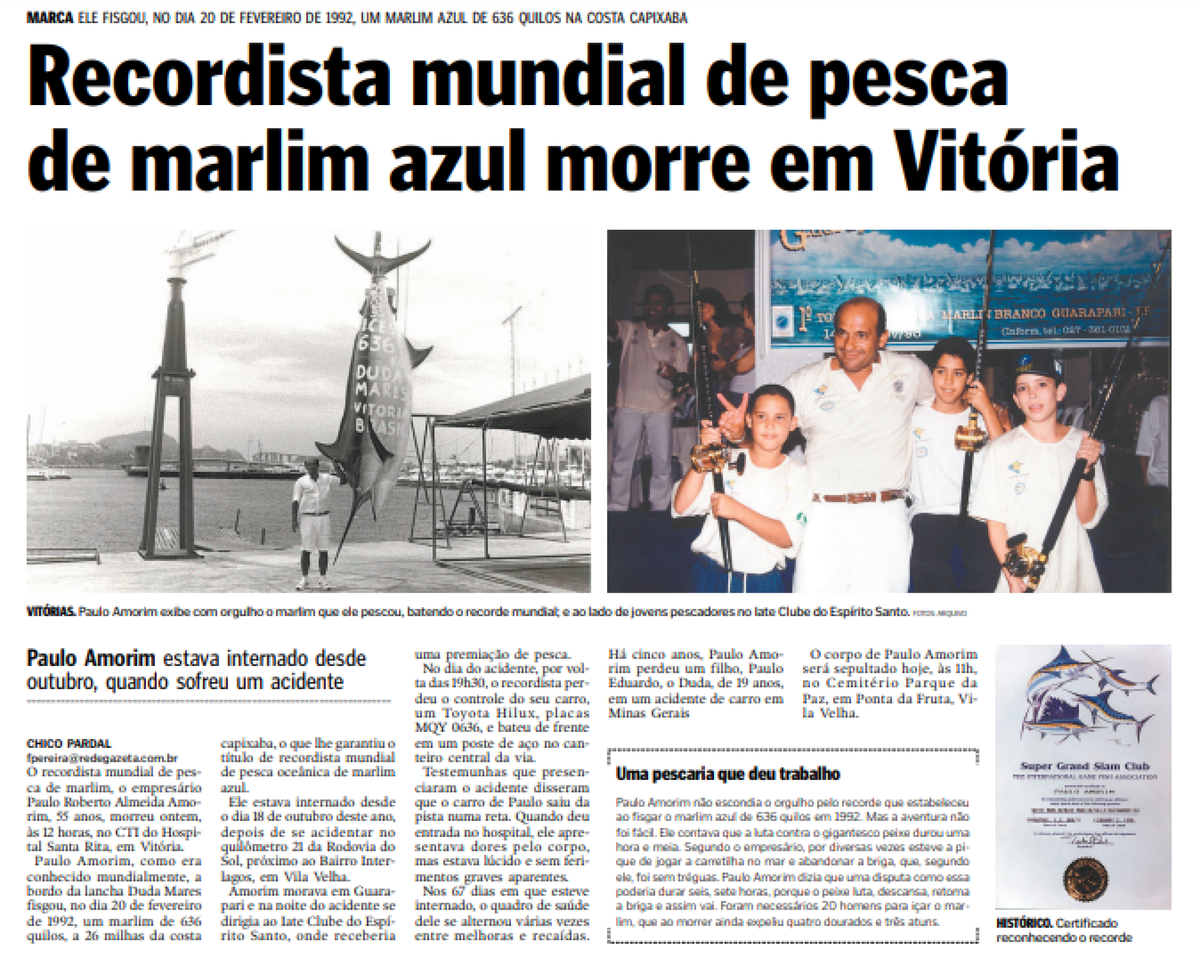 Jornal A Gazeta noticiou a morte de Paulo Amorim em 2006