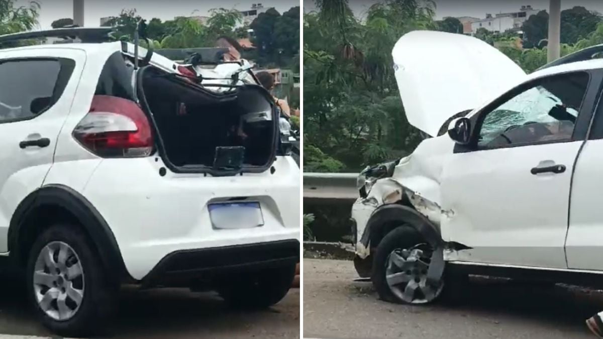 Por causa do capotamento, o carro ficou totalmente destruído no km 259, da BR 101, em Planalto Serrano, na Serra.