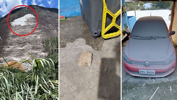 Queda dos fragmentos provocou uma nuvem de poeira, que cobriu um carro e a região; incidente ocorreu na manhã desta quarta-feira (22)