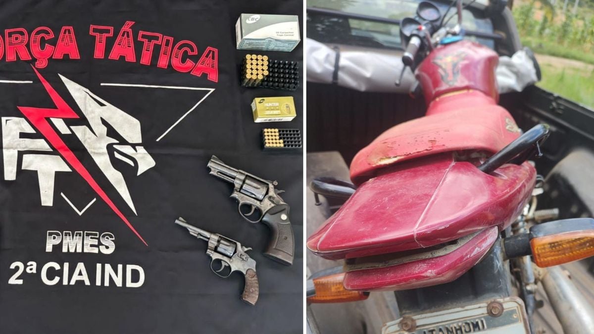 Moto e armas foram apreendidas pela PM 