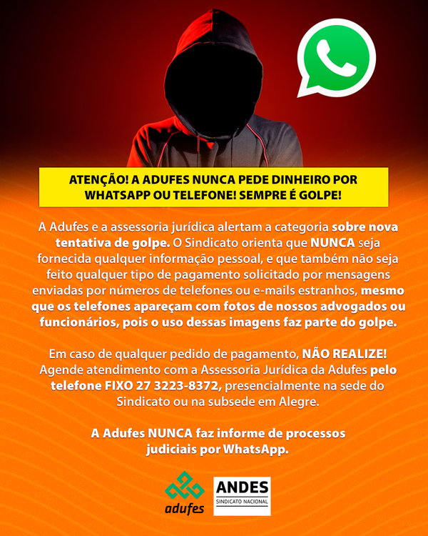 ADUFES publicou em seu site um alerta aos servidores da Universidade Federal do Espírito Santo