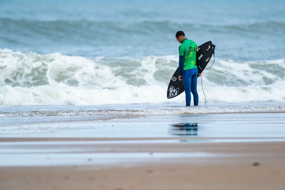 LACANAU, NOUVELLE-AQUITAINE , FRANCE - AUGUST 15: Joao Vitor Cypriano surf in Round of 128 at the Caribeos Lacanau Pro 2023 on August 15, 2023 at Lacanau, Nouvelle-Aquitaine, France. (Photo by Damien Poullenot/World Surf League)