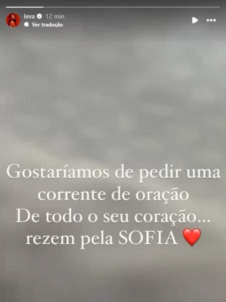 Lexa pediu uma corrente de oração para a filha, Sofia