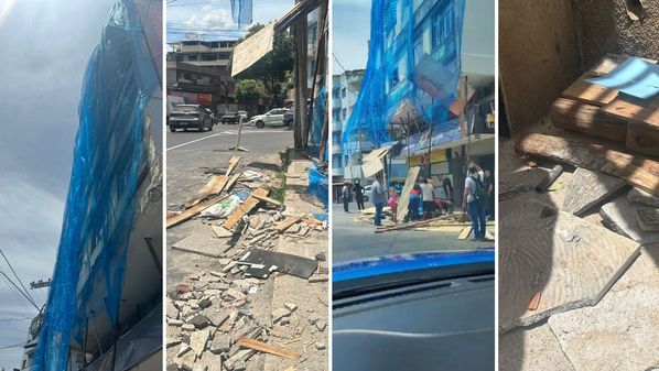 Segundo um funcionário da obra, quatro pedras se soltaram e caíram sobre a estrutura onde o ajudante estava entregando materiais para um pedreiro